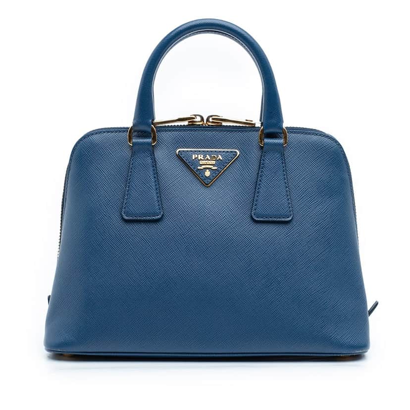 Prada Small Saffiano Lux Promenade Satchel Blue Leather Very good condition - Front View