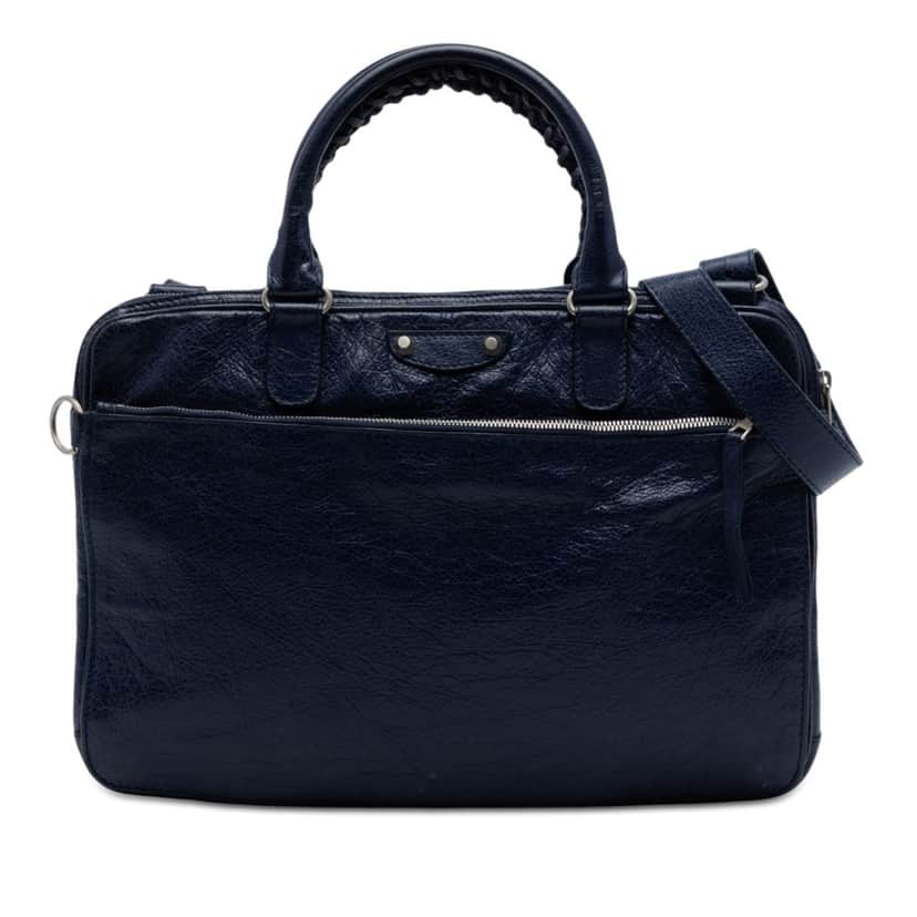 Balenciaga Lambskin Motocross Giant 12 Briefcase Blue Leather Very good condition - Front View