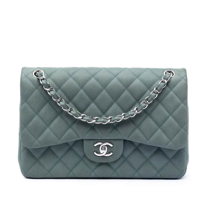 Chanel Jumbo Classic Iridescent Caviar Double Flap Blue Leather Very good condition - Front View