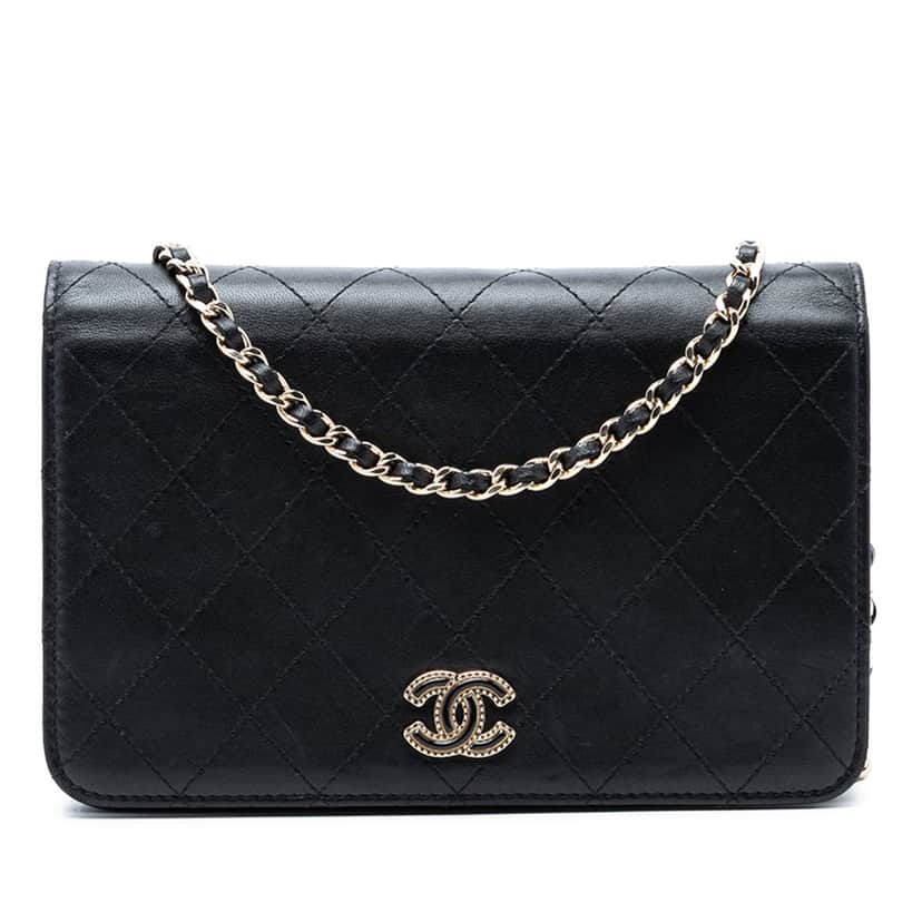 Chanel CC Stitched Calfskin Wallet on Chain Black Leather Very good condition - Front View