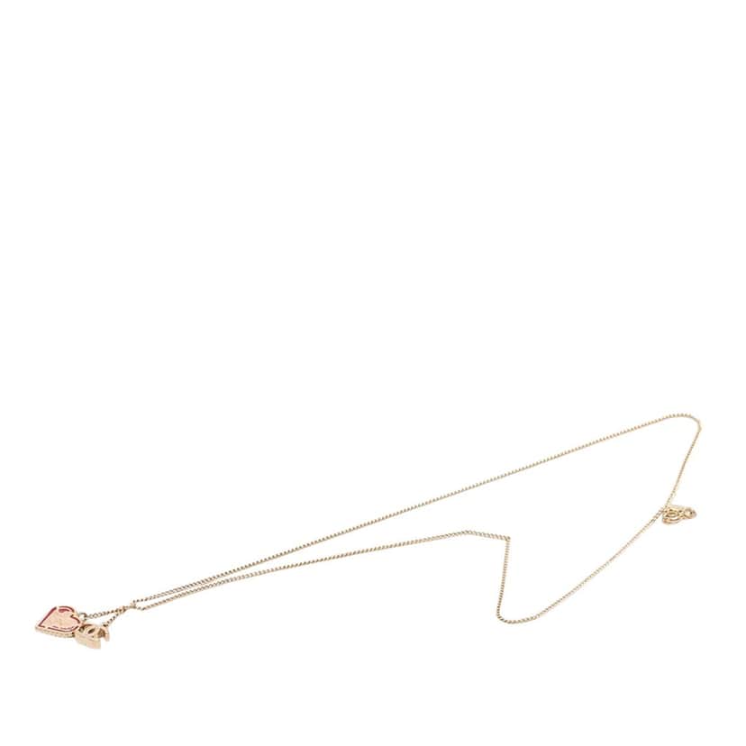 Chanel CC Gold Plated Laquered Heart Pendant Necklace Gold Metal Very good condition - Front View