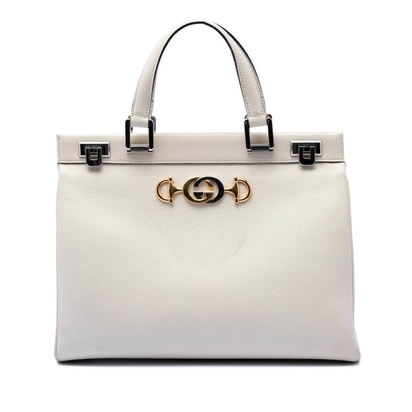 Gucci Medium Calfskin Zumi Top Handle Bag White Leather Very good condition - Front View