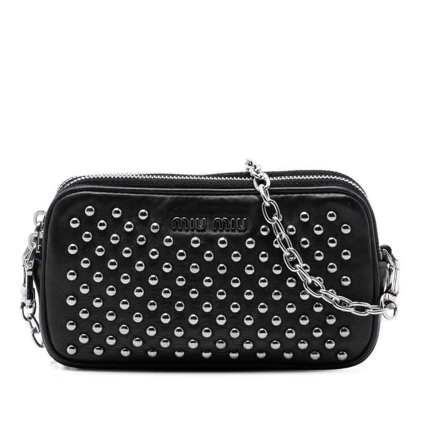 Miu Miu Studded Leather Double Zip Crossbody Black Leather Very good condition - Front View