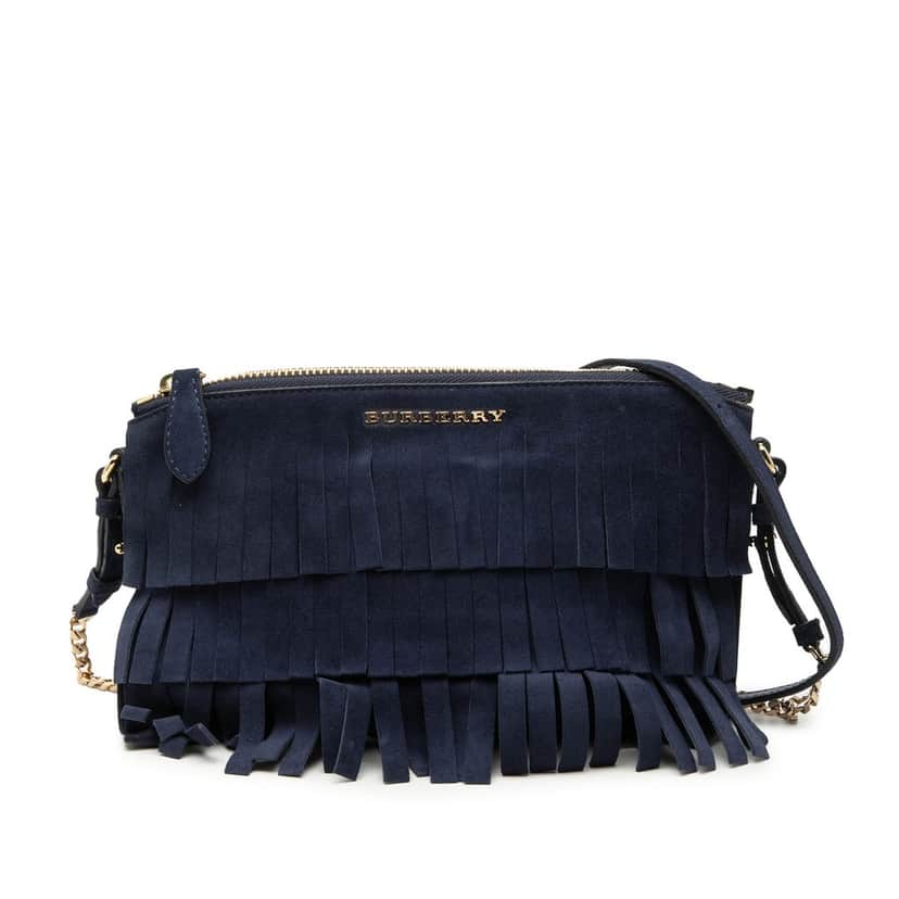 Burberry Suede Peyton Fringe Crossbody Blue Leather Very good condition - Front View