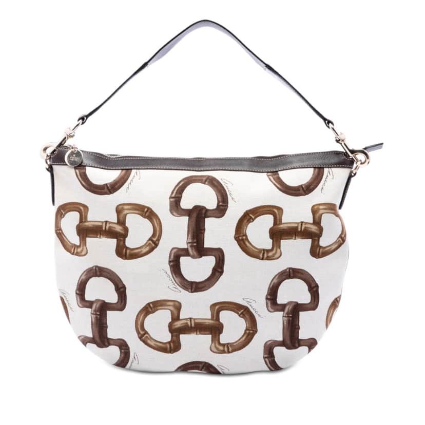 Gucci Printed Canvas Horsebit Hobo White Very good condition - Front View