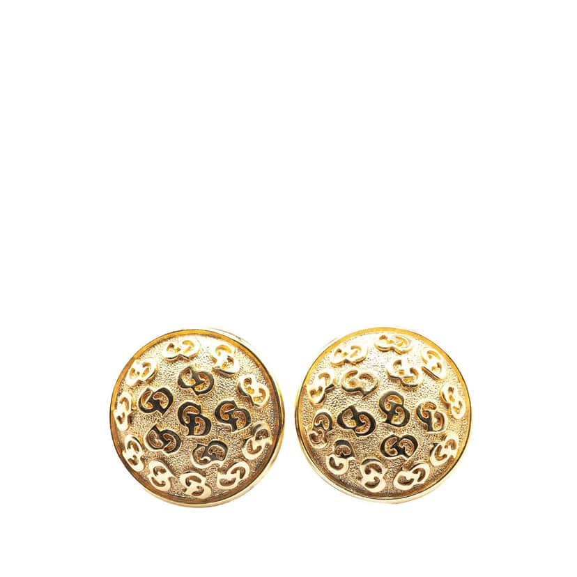 Dior Gold Plated CD Logo Round Clip On Earrings Gold Metal Very good condition - Front View