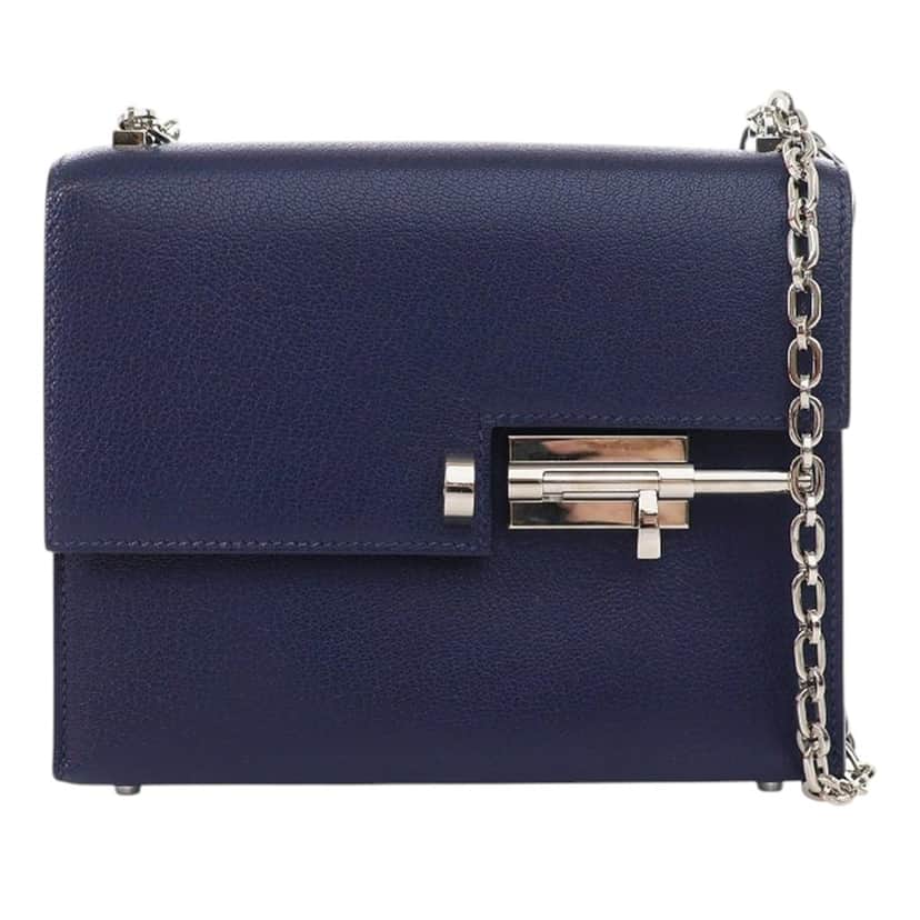 Hermès Mini Chevre Mysore Verrou Chaine Blue Leather Very good condition - Front View