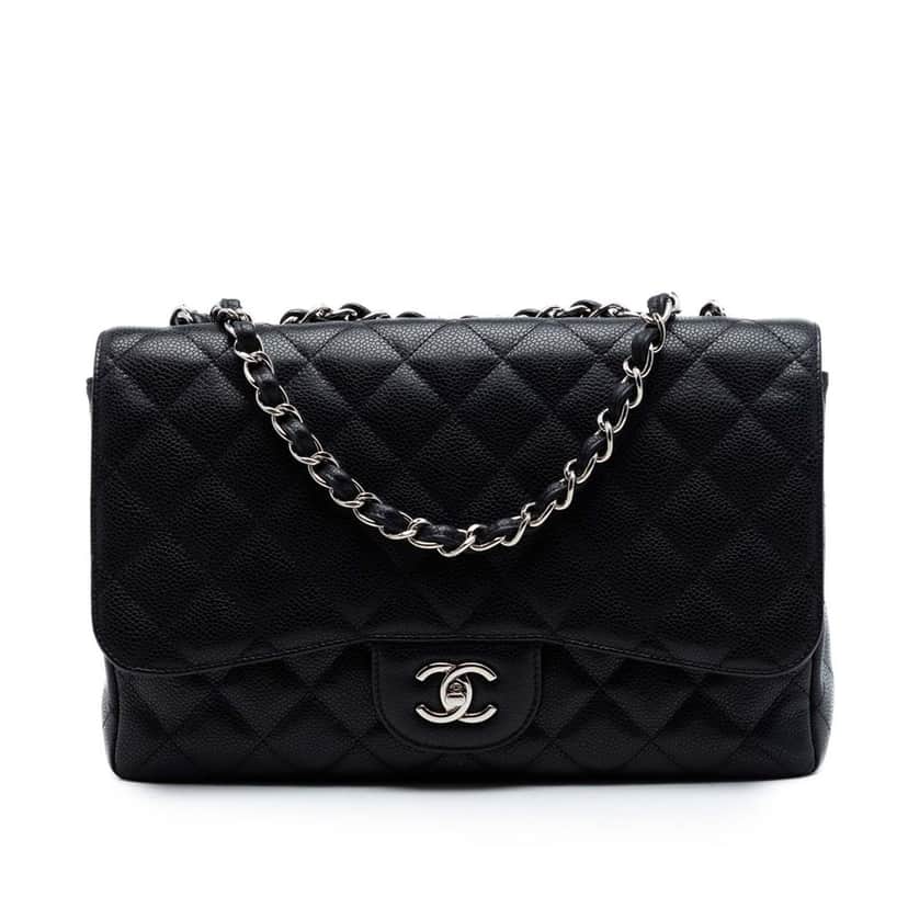 Chanel Jumbo Classic Caviar Single Flap Black Leather Very good condition - Front View