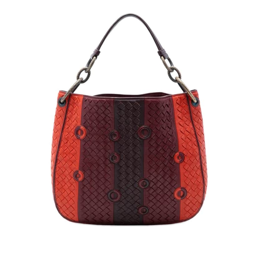 Bottega Veneta Multicolor Nappa Intrecciato Grommet Loop Hobo Red Leather Very good condition - Front View
