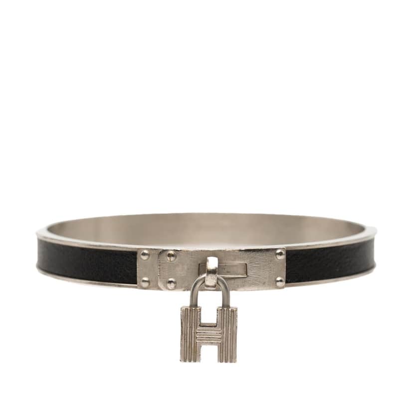 Hermès Leather Kelly Cadena Lock Bangle Bracelet Black Leather Very good condition - Front View