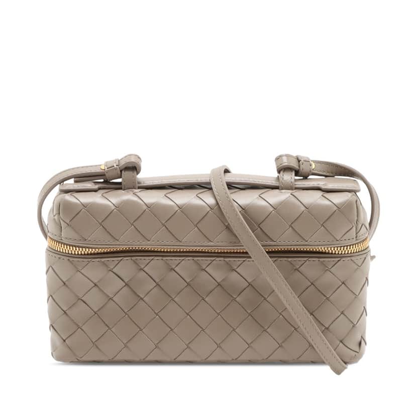 Bottega Veneta Calfskin Intrecciato Bang Bang Vanity Case Beige Leather Very good condition - Front View