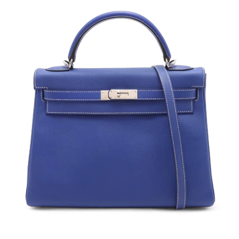 Hermès Epsom Candy Verso Kelly II Retourne 32 Blue Leather Very good condition - Front View