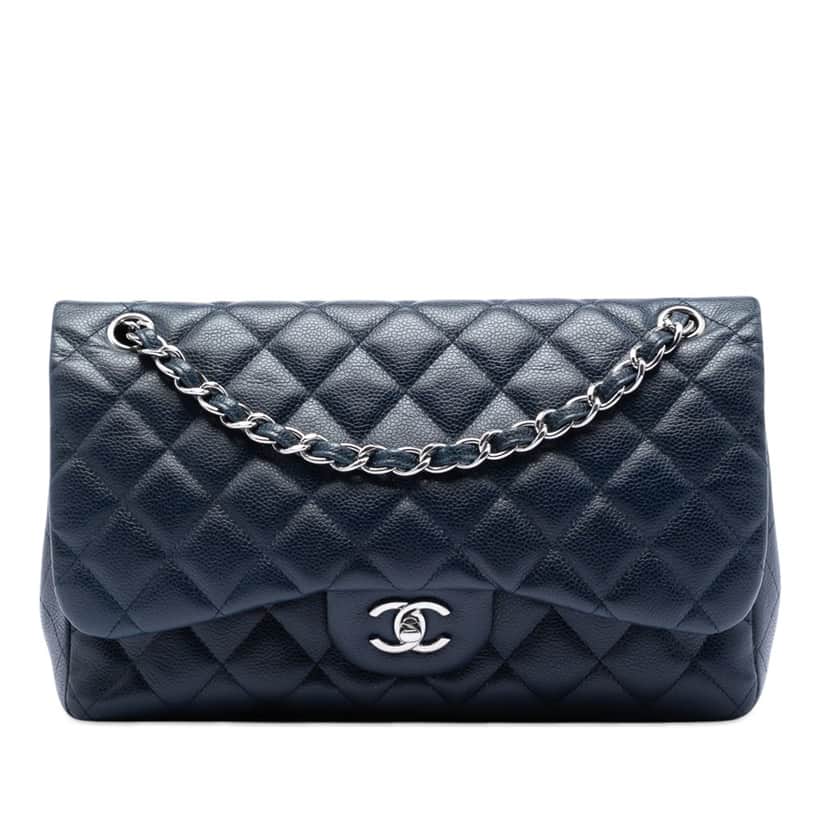 Chanel Jumbo Classic Caviar Double Flap Blue Leather Very good condition - Front View