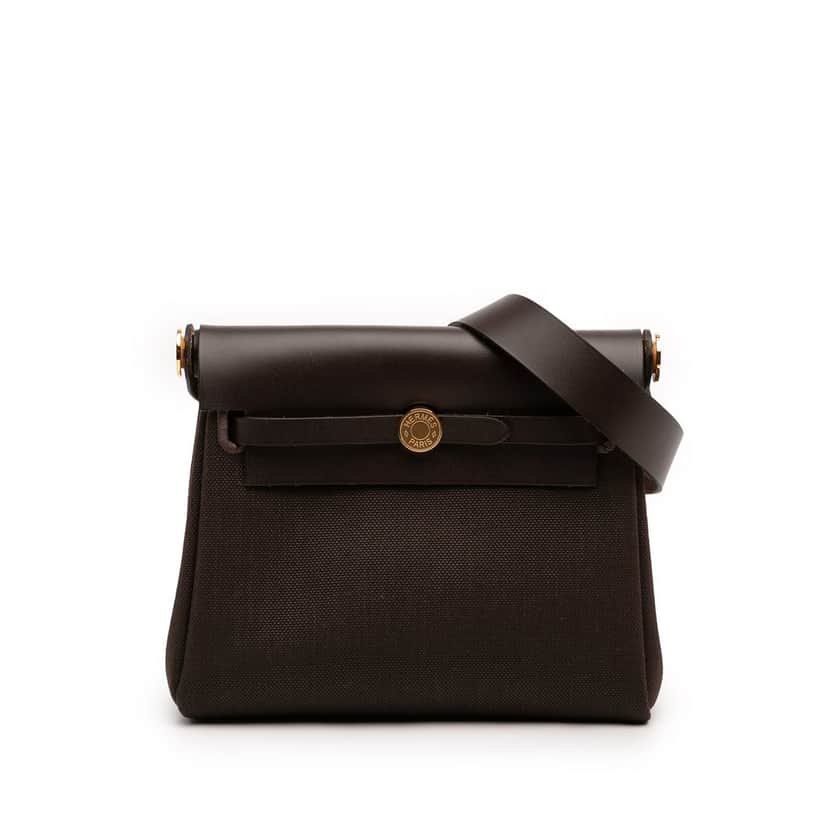 Hermès Military Toile and Vache Hunter Herbag Zip 20 Brown Never worn - Front View