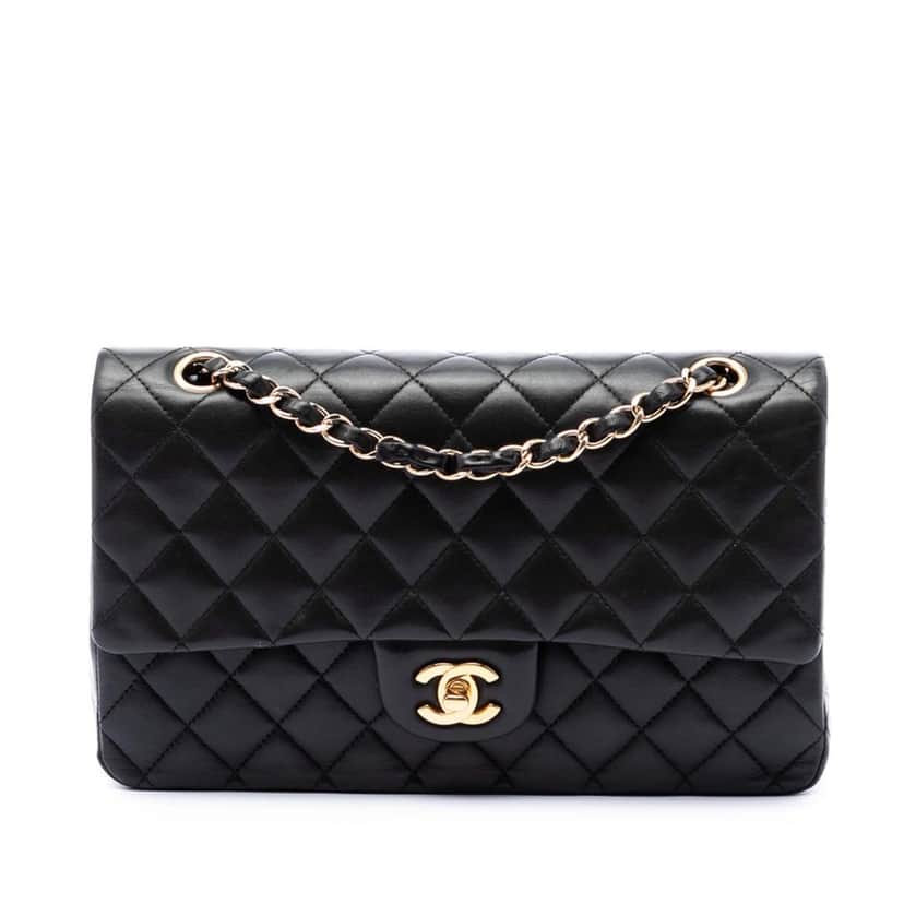 Chanel Medium Classic Lambskin Double Flap Black Leather Very good condition - Front View