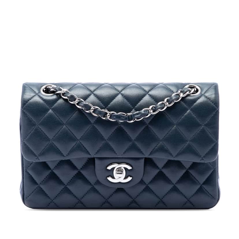 Chanel Small Classic Lambskin Double Flap Blue Leather Very good condition - Front View