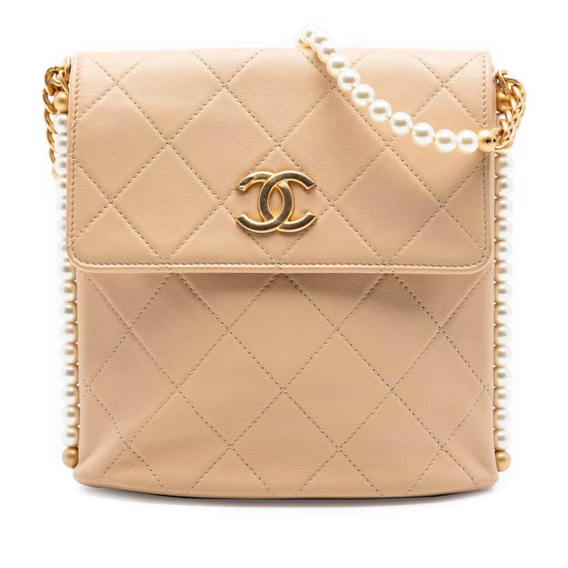 Chanel Small Quilted Calfskin About Pearls Hobo Beige Leather Very good condition - Front View