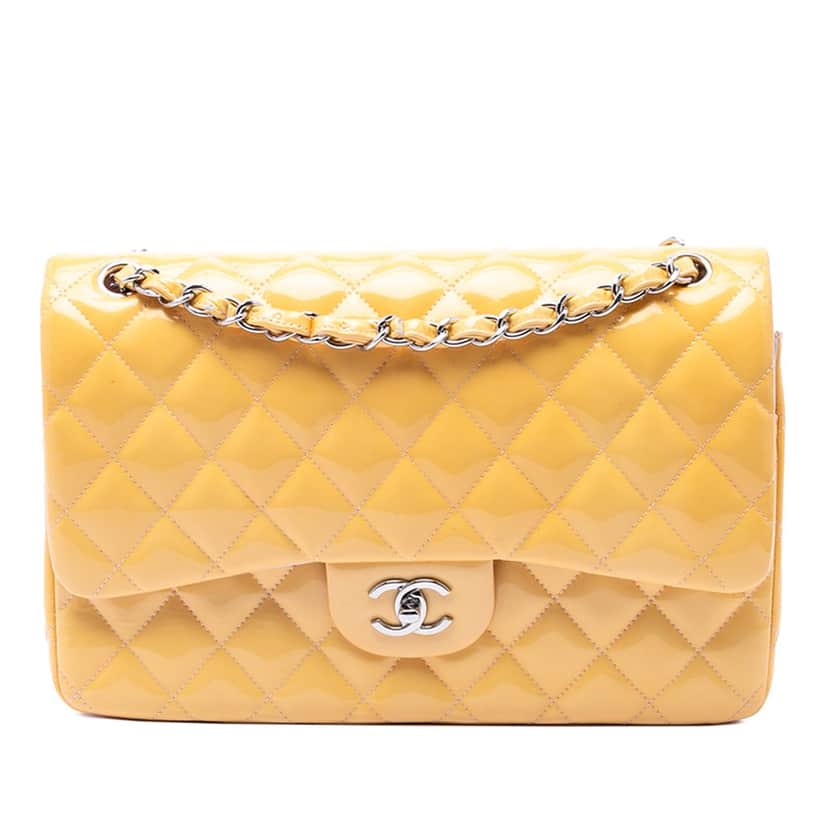 Chanel Jumbo Classic Patent Double Flap Yellow Leather Very good condition - Front View
