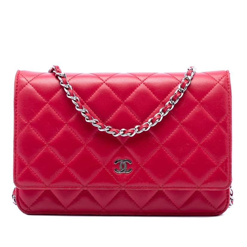 Chanel CC Quilted Lambskin Wallet on Chain Pink Leather Very good condition - Front View