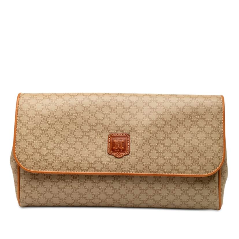 Celine Macadam Coated Canvas Clutch Beige Very good condition - Front View