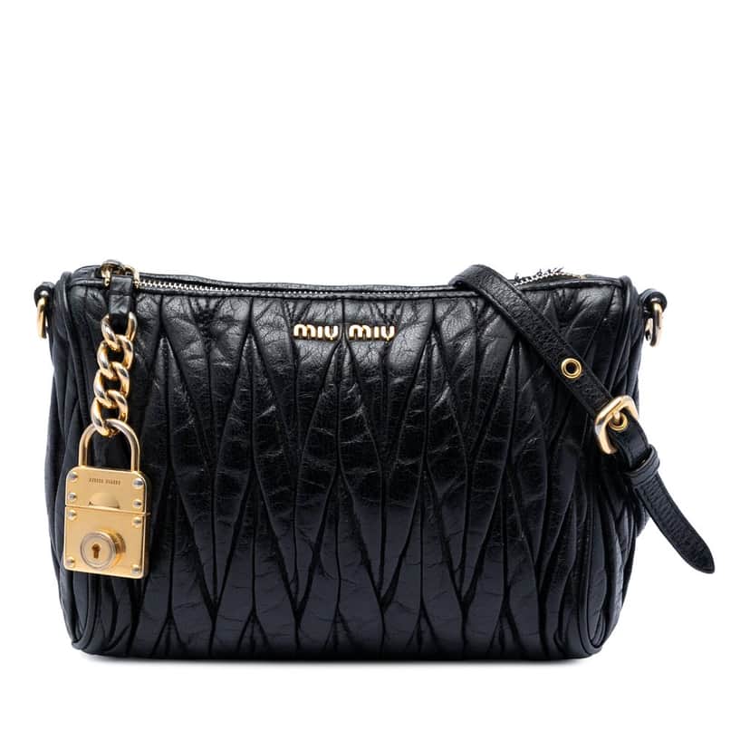 Miu Miu Matelasse Nappa Lux Charm Shoulder Bag Black Leather Very good condition - Front View