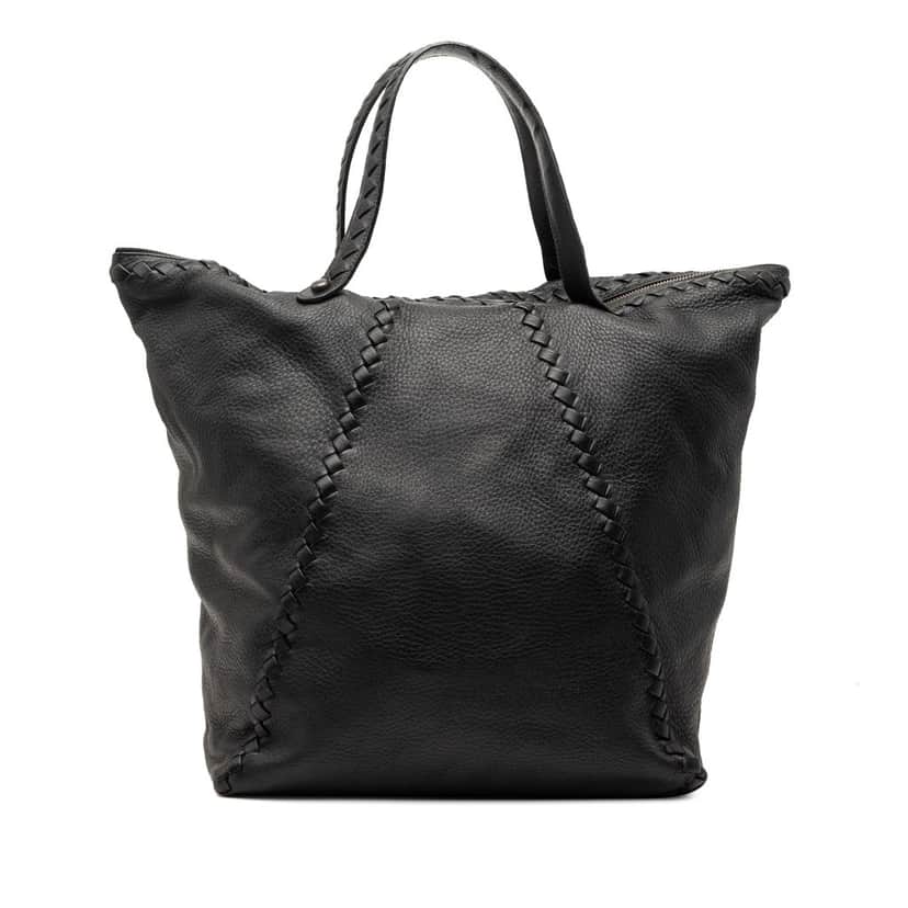 Bottega Veneta Intrecciato Trimmed Cervo Tote Black Leather Very good condition - Front View