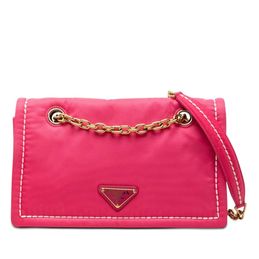 Prada Tessuto Chain Flap Crossbody Pink Very good condition - Front View