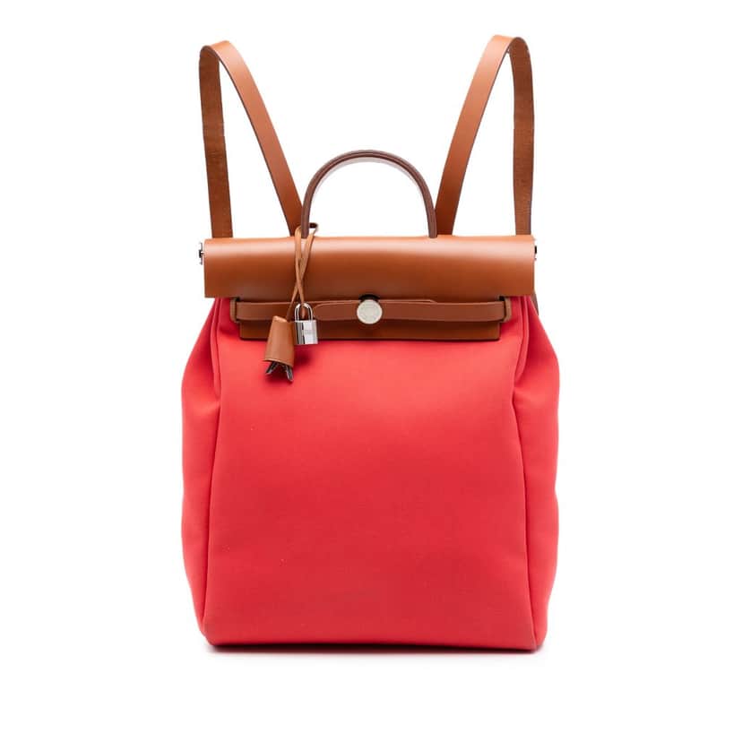 Hermès Toile Herbag A Dos Zip Retourne Backpack Red Very good condition - Front View