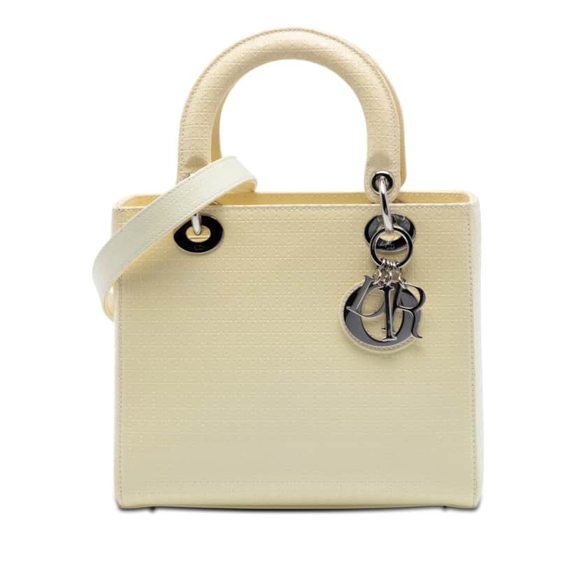Dior Medium Patent Microcannage Lady Dior White Leather Very good condition - Front View
