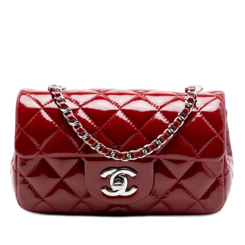 Chanel Extra Mini Rectangular Classic Patent Single Flap Red Leather Very good condition - Front View
