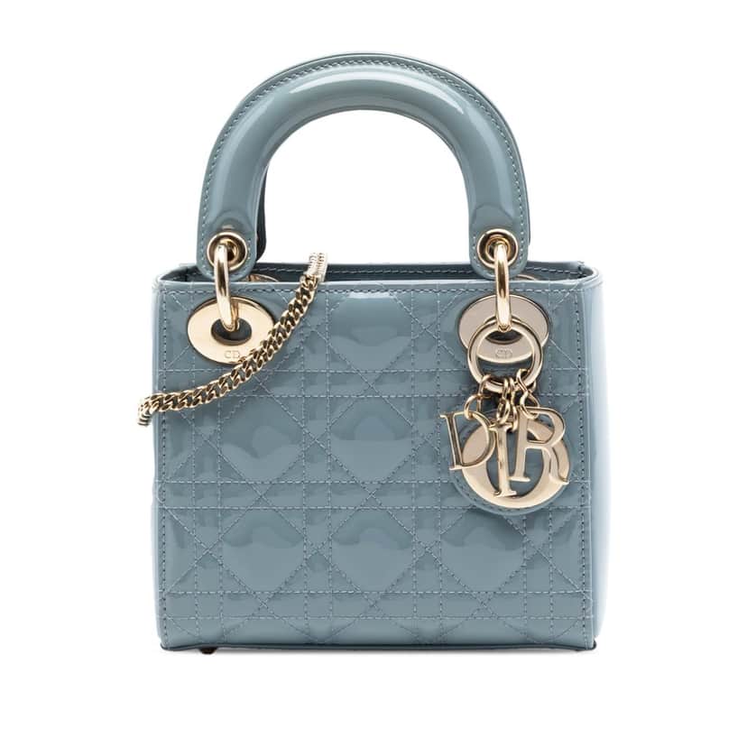 Dior Mini Patent Cannage Lady Dior Blue Leather Very good condition - Front View