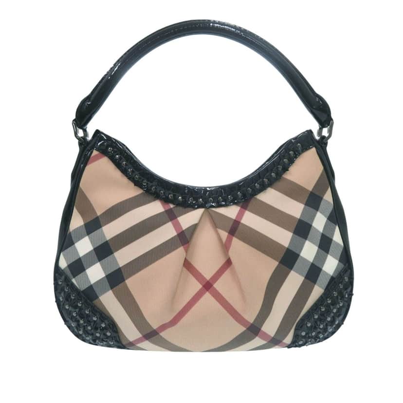 Burberry Supernova Check Coated Canvas Star Studded Hernville Hobo Beige Very good condition - Front View