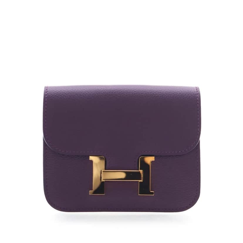 Hermès Evercolor Constance Slim Wallet Purple Leather Very good condition - Front View