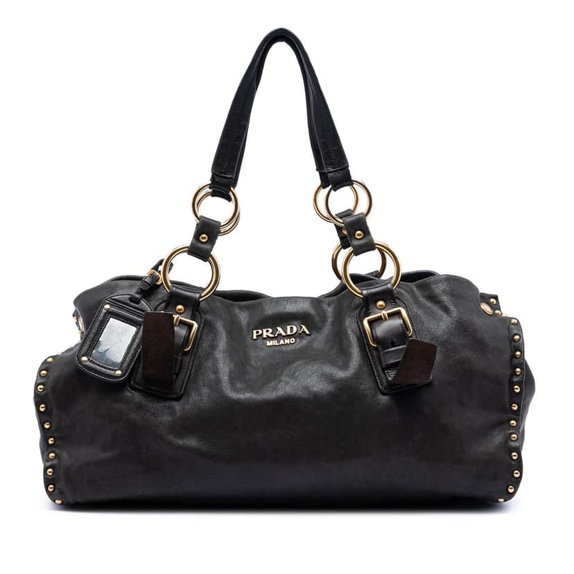 Prada Studded Nappa Aviator Shopping Tote Black Leather Very good condition - Front View