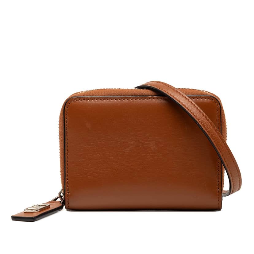 Valentino Leather VLogo Wallet On Strap Brown Leather Very good condition - Front View