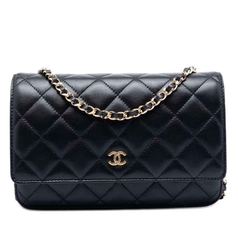Chanel CC Quilted Lambskin Wallet On Chain Black Leather Very good condition - Front View