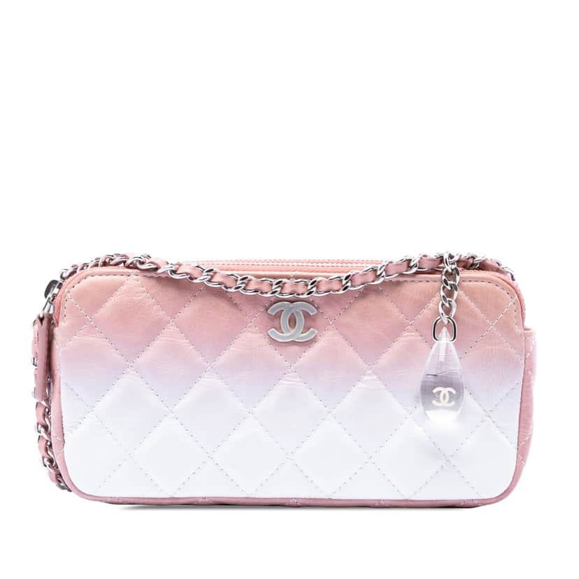 Chanel Ombre Calfskin Double Zip Clutch On Chain Pink Leather Very good condition - Front View