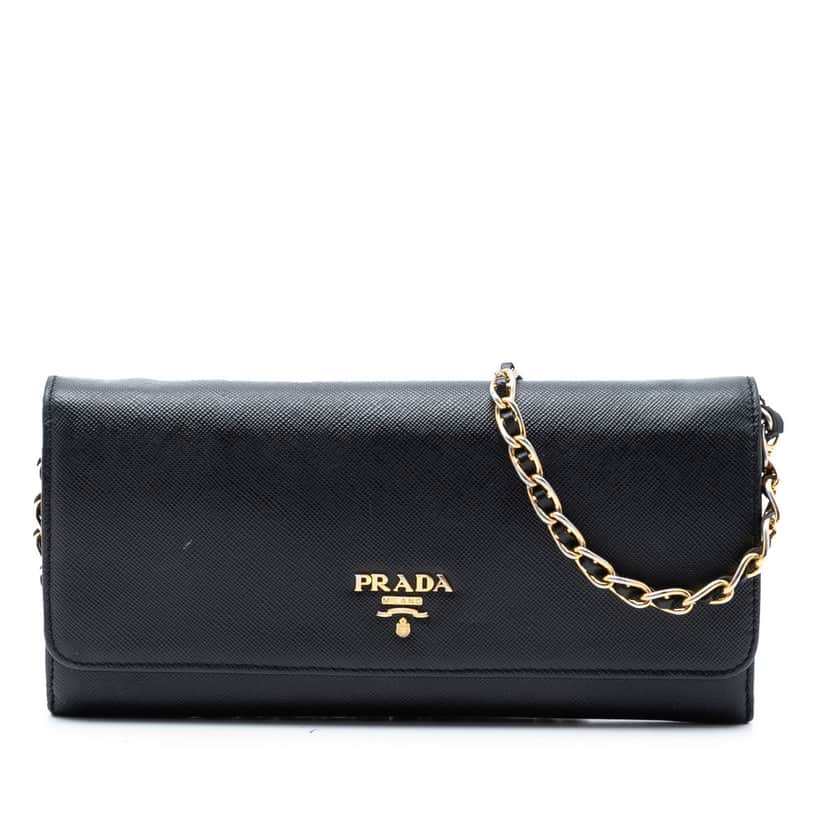 Prada Saffiano Wallet On Chain Black Leather Very good condition - Front View
