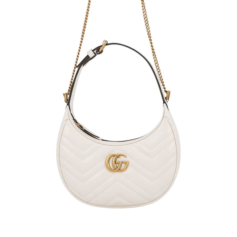 Gucci Mini GG Marmont Matelasse Calfskin Half Moon Bag White Leather Very good condition - Front View