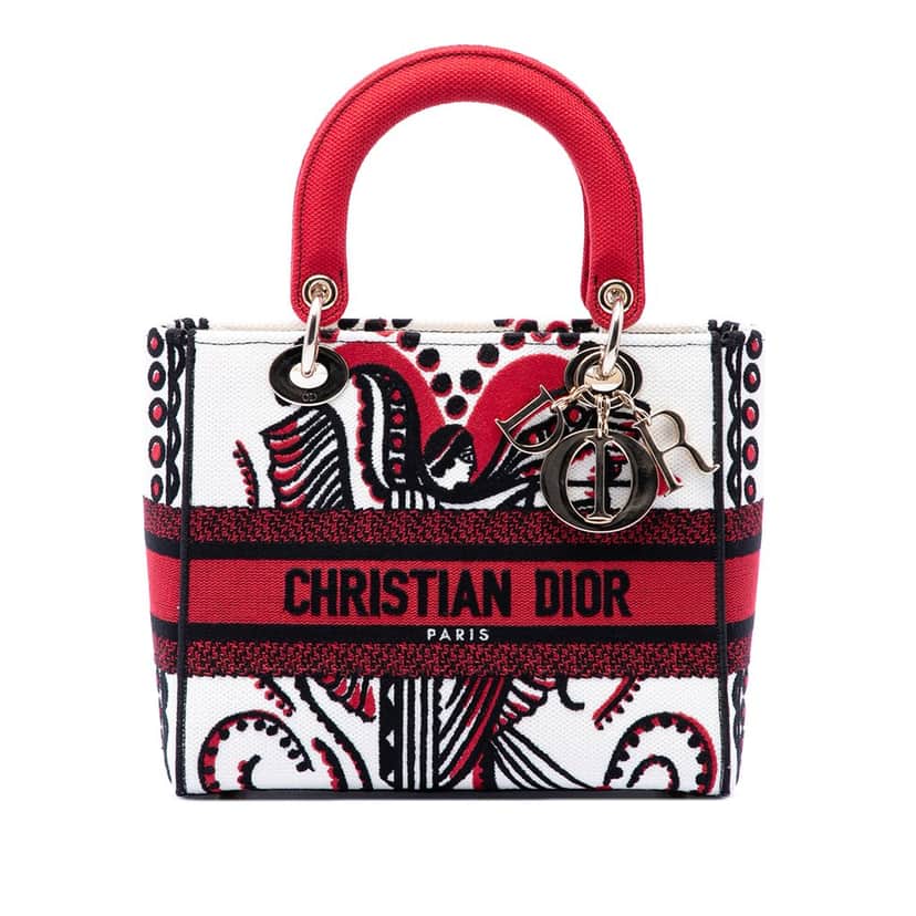 Dior Medium Embroidered Canvas Cupidon Lady D Lite White Very good condition - Front View