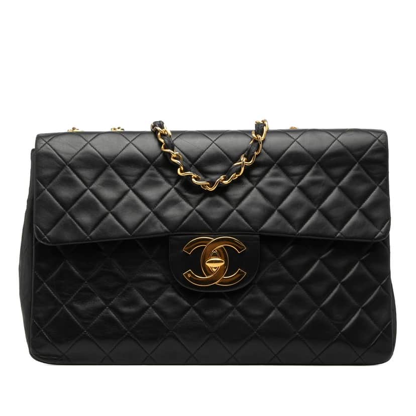 Chanel Maxi XL Classic Lambskin Single Flap Black Leather Good condition - Front View
