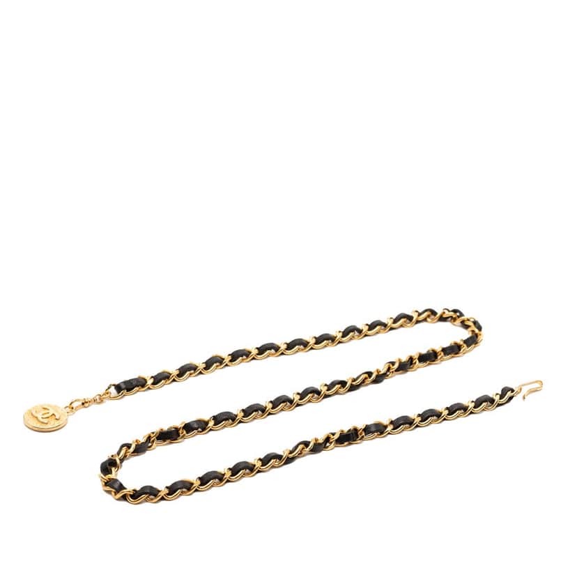 Chanel CC Gold Plated Medallion Leather Woven Chain Belt Gold Metal Very good condition - Front View