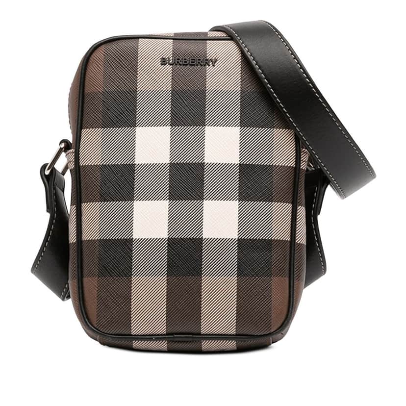Burberry Giant Check E-Canvas Vertical Paddy Crossbody Brown Very good condition - Front View
