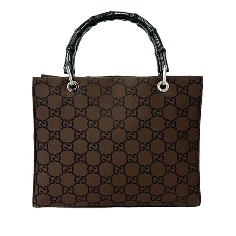 Gucci GG Nylon Bamboo Satchel Brown Very good condition - Front View