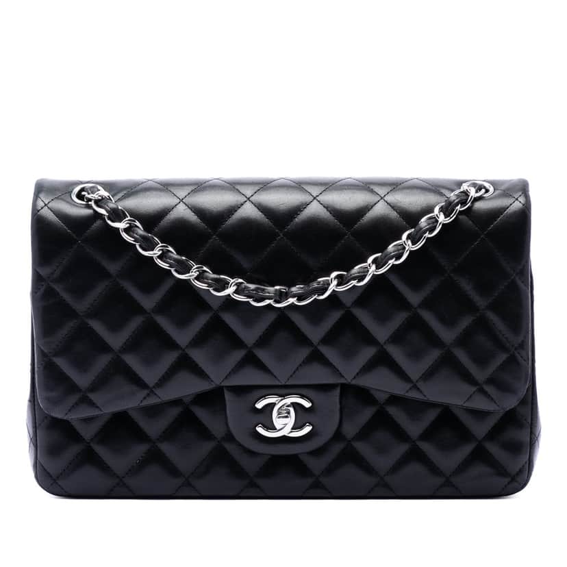 Chanel Jumbo Classic Lambskin Double Flap Black Leather Very good condition - Front View