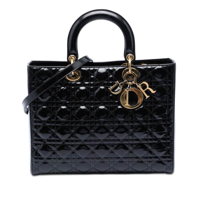 Dior Large Patent Cannage Lady Dior Black Leather Very good condition - Front View