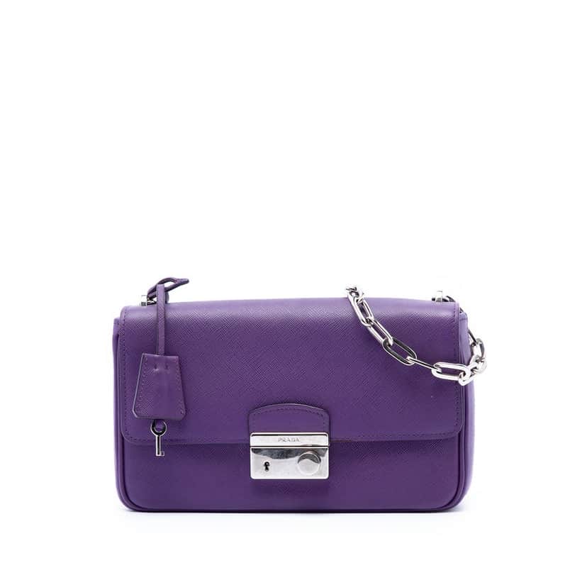 Prada Saffiano Sound Lock Crossbody Purple Leather Very good condition - Front View