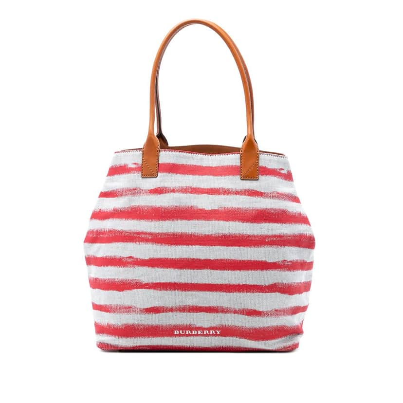Burberry Canvas Striped Lauriston Tote Red Very good condition - Front View