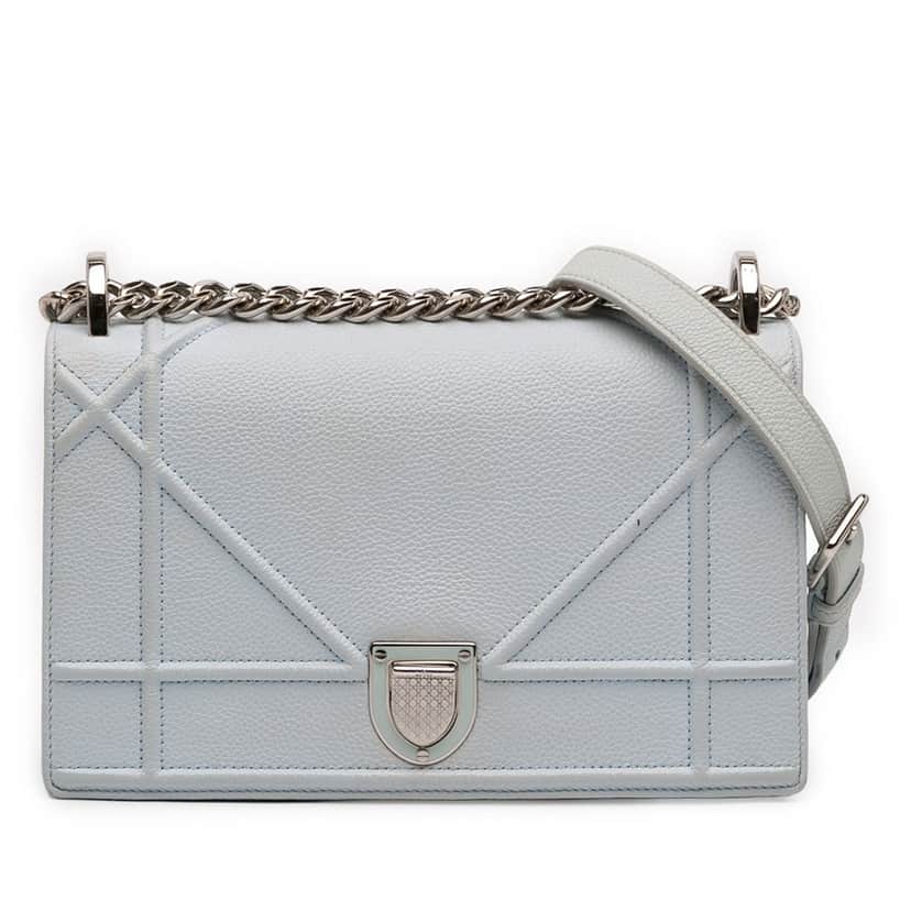 Dior Small Grained Calfskin Diorama Flap Blue Leather Very good condition - Front View