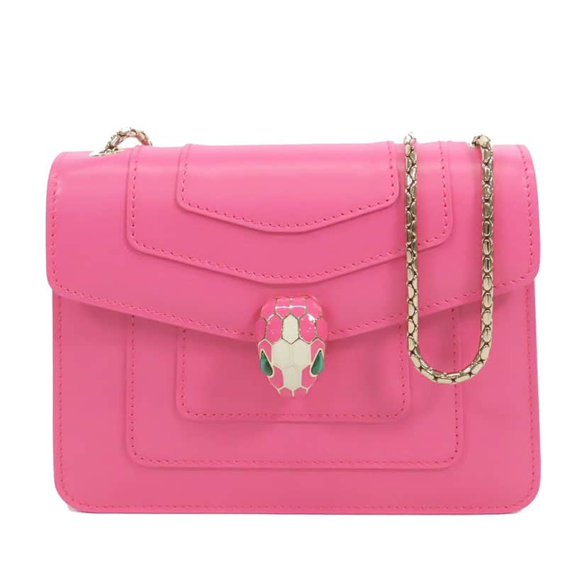 Bvlgari Small Leather Square Serpenti Forever Chain Crossbody Pink Leather Very good condition - Front View